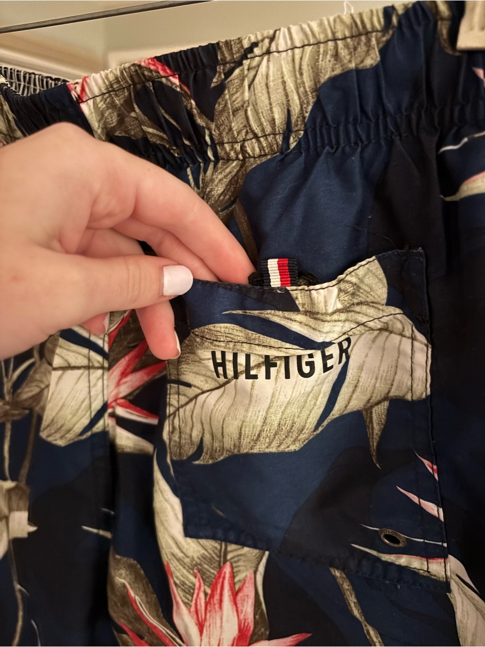 Men's Tommy Hilfiger Navy Tropical Print Swim Shorts - Picture 5 of 6